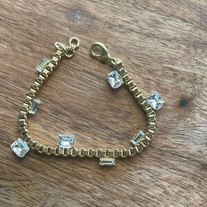 Sorrelli bright gold box chain bracelet with clear crystals
